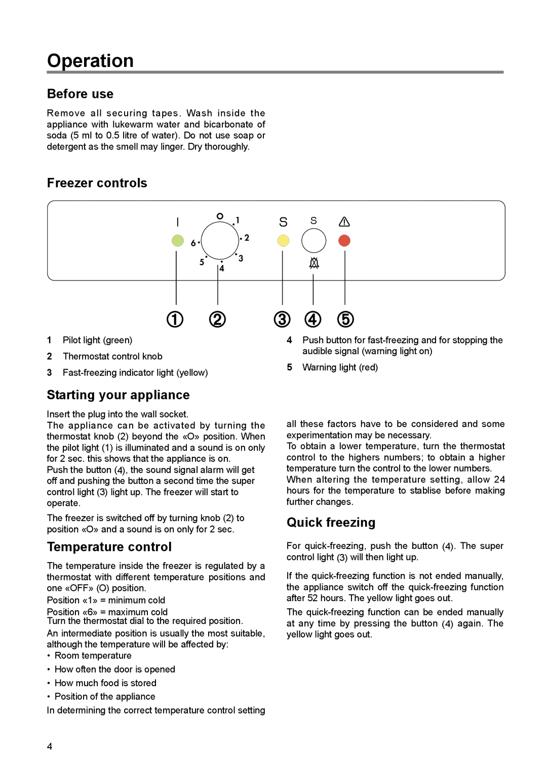 Zanussi ZBF 6114 manual Operation 