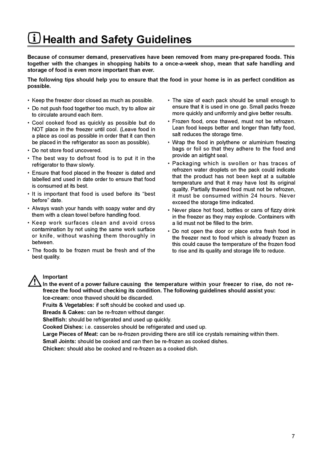 Zanussi ZBF 6114 manual Health and Safety Guidelines 