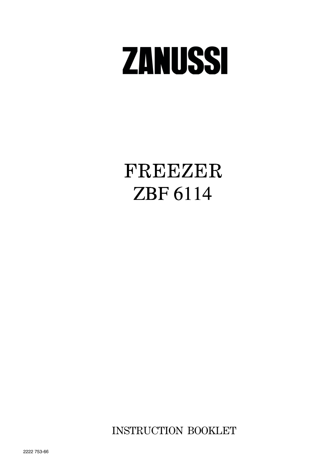 Zanussi ZBF 6114 manual Freezer, Instruction Booklet, 2222 