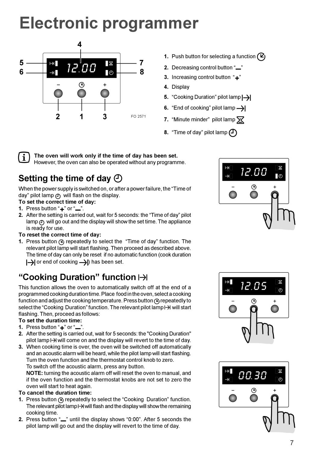 Zanussi ZBQ 665, ZBF 660 manual Setting the time of day, Cooking Duration function 