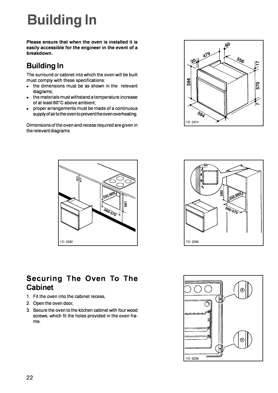 Zanussi ZBF 660, ZBQ 665 manual Building In, Securing The Oven To The Cabinet 