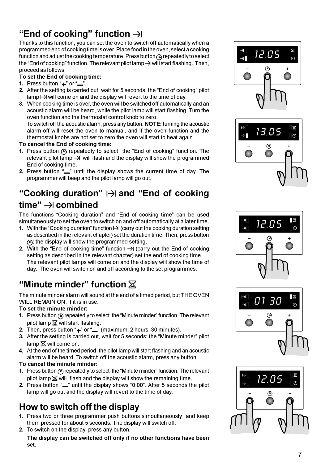 Zanussi ZBF 669 manual End of cooking function, Cooking duration and End of cooking time combined, Minute minder function 