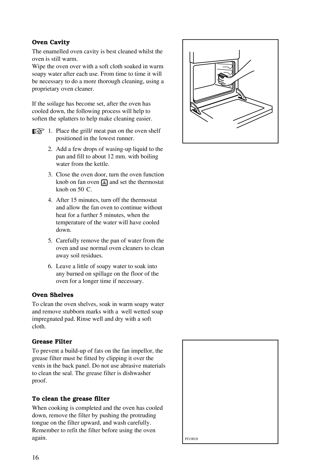 Zanussi ZBF 760 installation manual Oven Cavity, Oven Shelves, Grease Filter, To clean the grease filter 