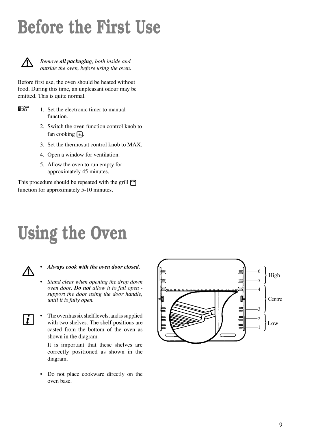 Zanussi ZBF 863 manual Before the First Use, Using the Oven 