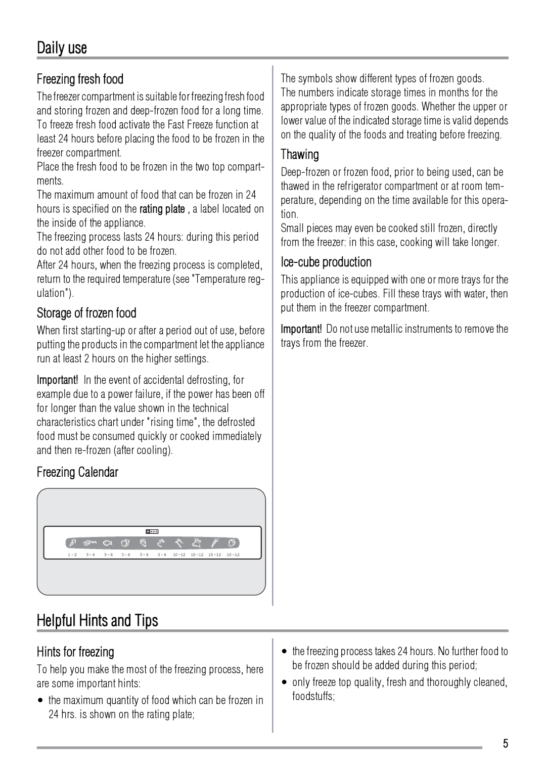 Zanussi ZBF3124A user manual Daily use, Helpful Hints and Tips 