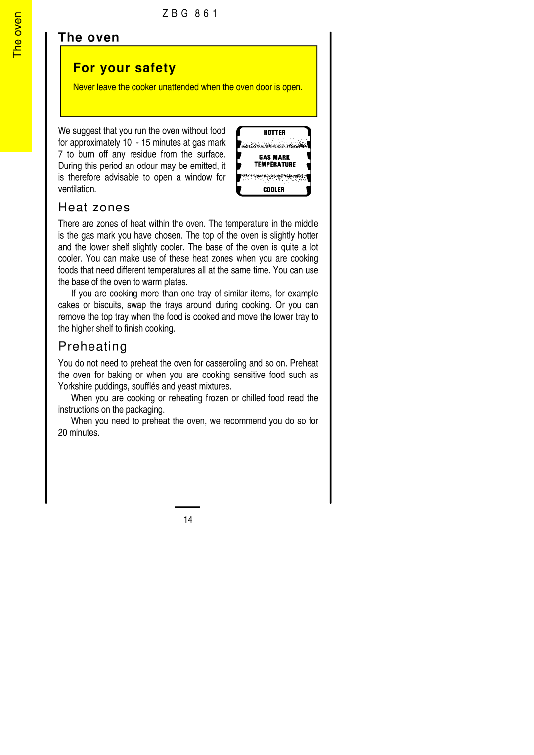 Zanussi ZBG 861 manual Oven For your safety, Heat zones 