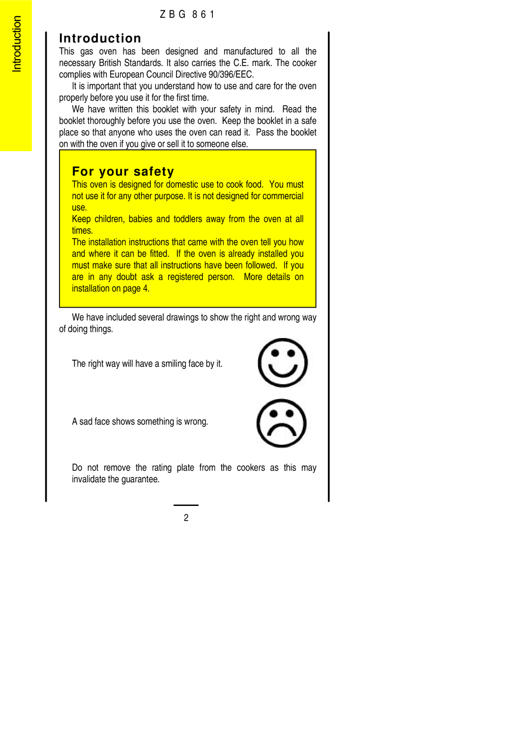 Zanussi ZBG 861 manual Introduction, For your safety, G 8 6 