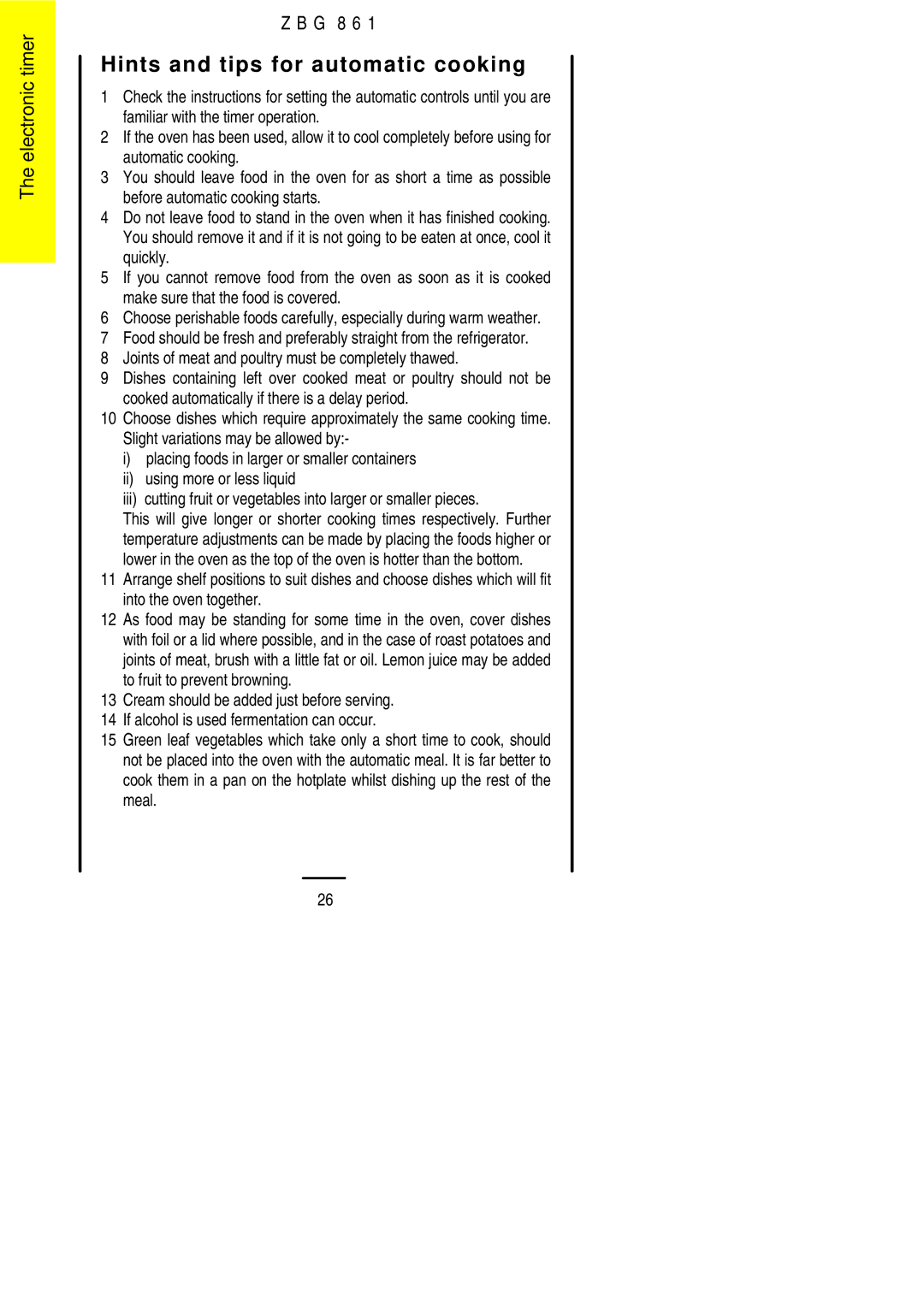 Zanussi ZBG 861 manual Hints and tips for automatic cooking 