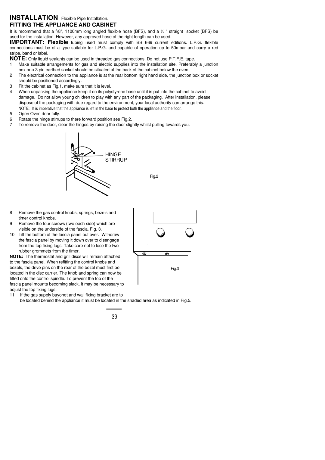 Zanussi ZBG 861 manual Fitting the Appliance and Cabinet, Hinge Stirrup 