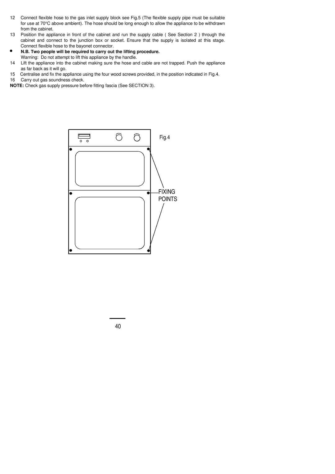 Zanussi ZBG 861 manual Fixing Points 