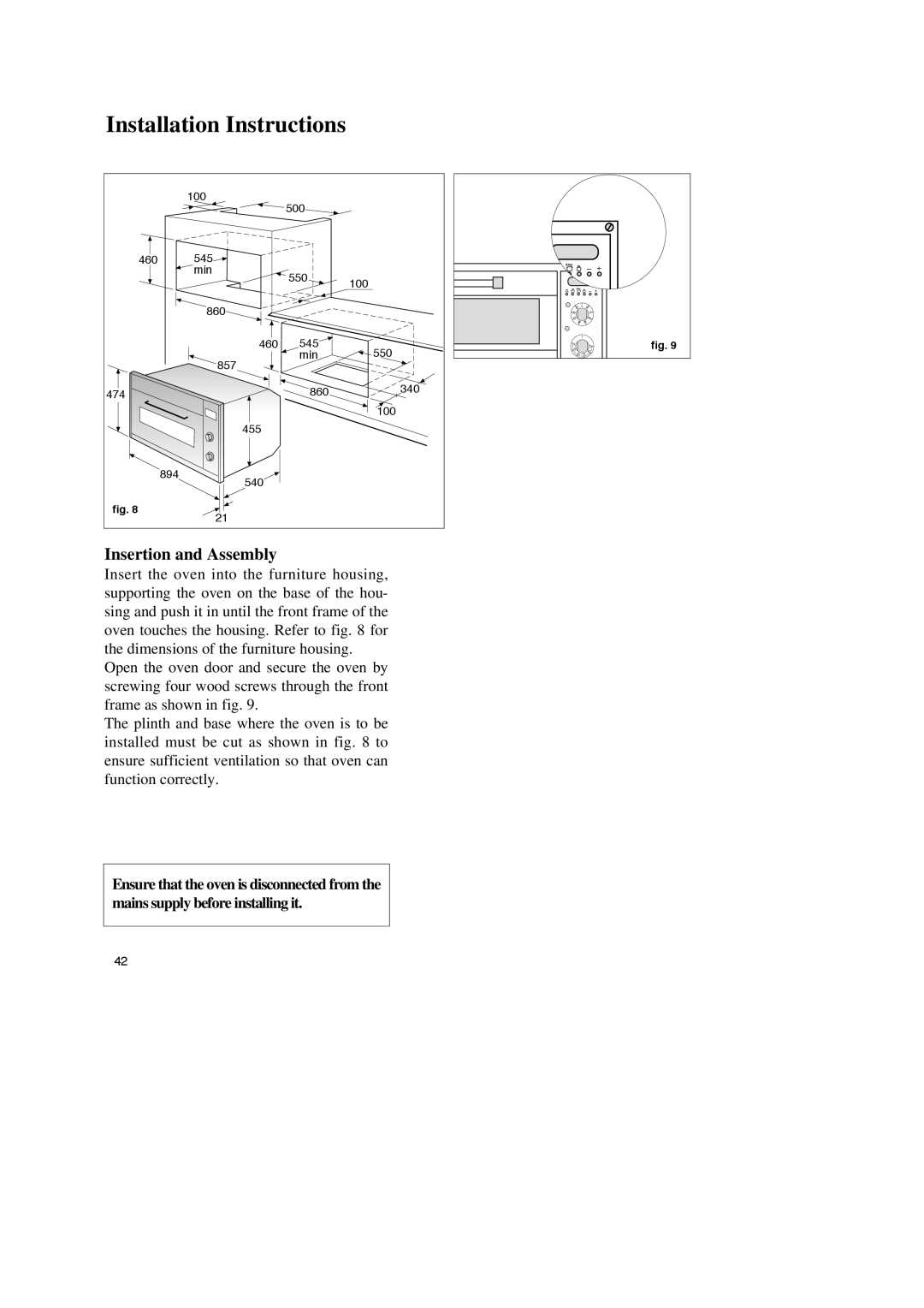 Zanussi ZBM 799 manual Installation Instructions, Insertion and Assembly 