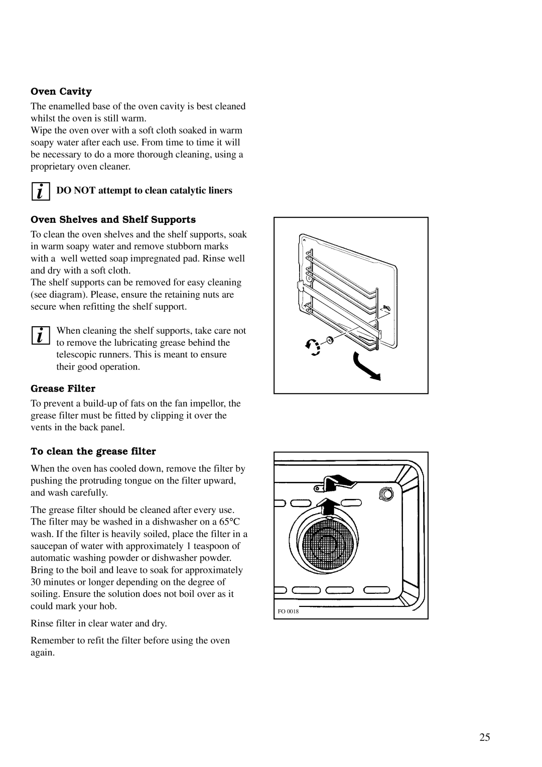 Zanussi ZBM 878 manual Oven Cavity, Grease Filter, To clean the grease filter 