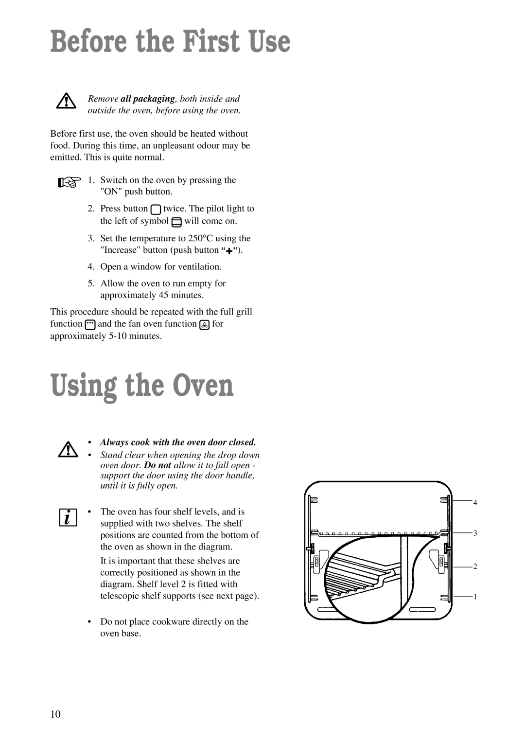 Zanussi ZBM 878 manual Before the First Use, Using the Oven 