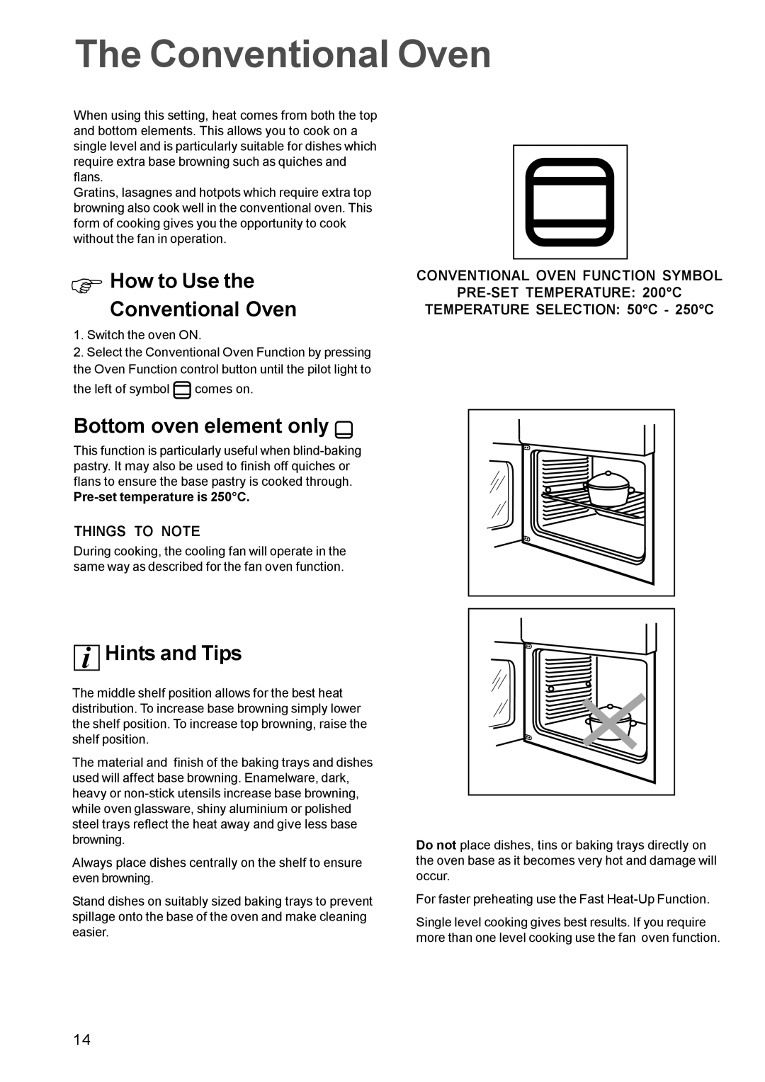 Zanussi ZBM 879 manual How to Use the Conventional Oven, Bottom oven element only 