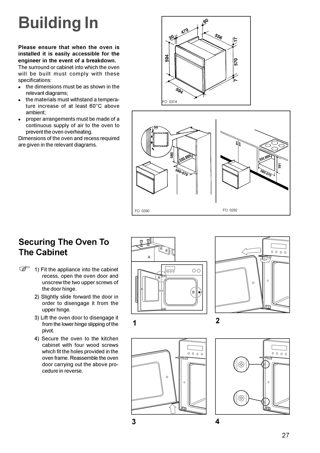 Zanussi ZBM 879 manual Building, Securing The Oven To The Cabinet 