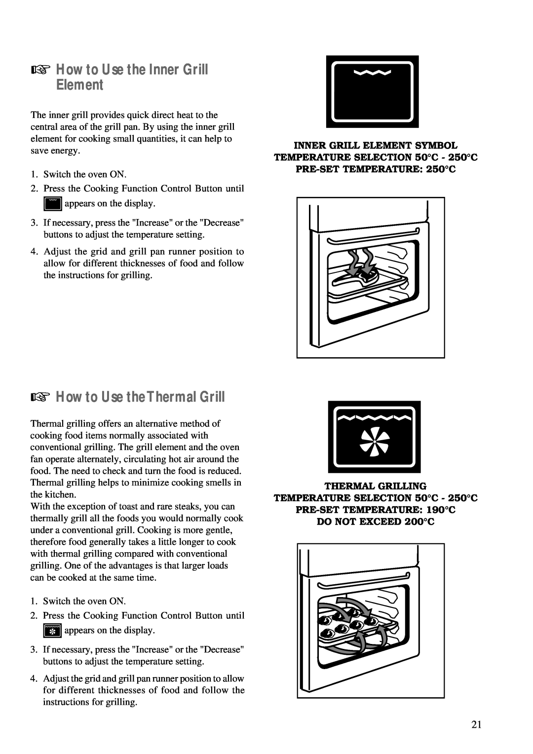 Zanussi ZBM 890 manual How to Use the Inner Grill Element, How to Use theThermal Grill, Inner Grill Element Symbol 