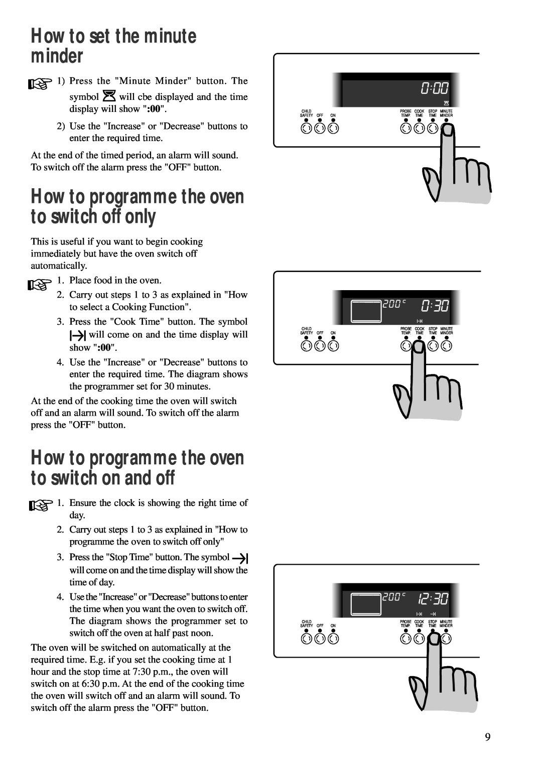 Zanussi ZBM 890 manual How to set the minute minder, How to programme the oven to switch on and off 
