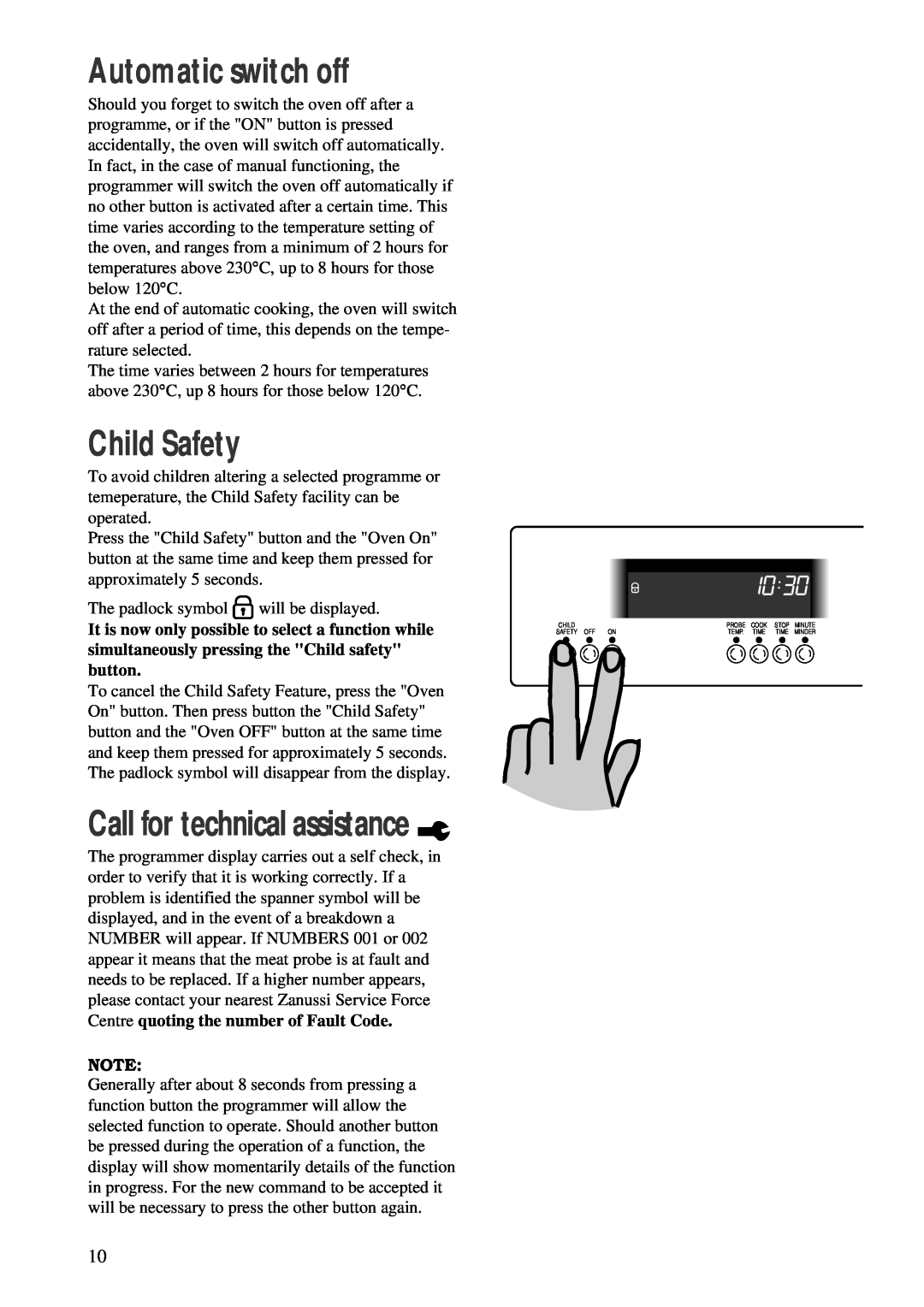 Zanussi ZBM 890 manual Automatic switch off, Child Safety, Call for technical assistance 