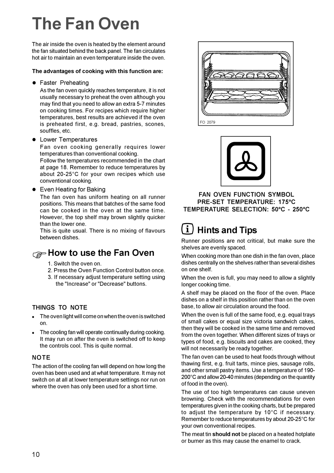 Zanussi ZBM 972 manual ΦHow to use the Fan Oven, Hints and Tips, Things to Note 