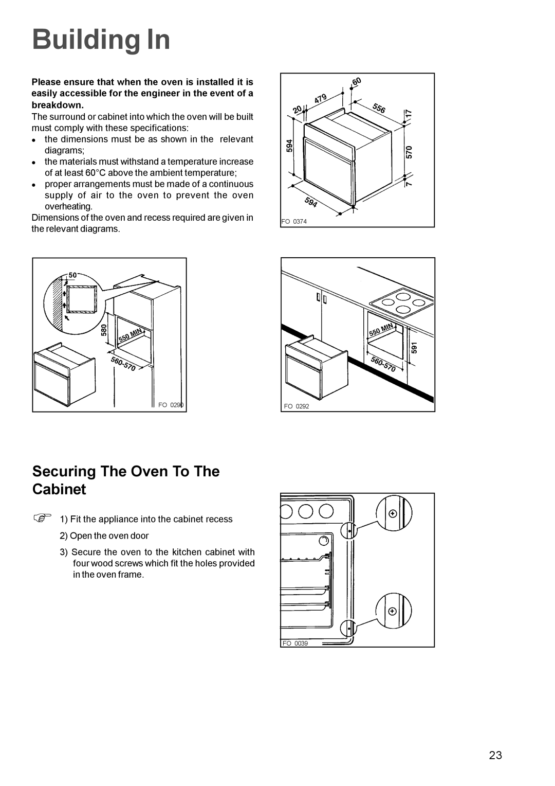 Zanussi ZBM 972 manual Building, Securing The Oven To Cabinet 