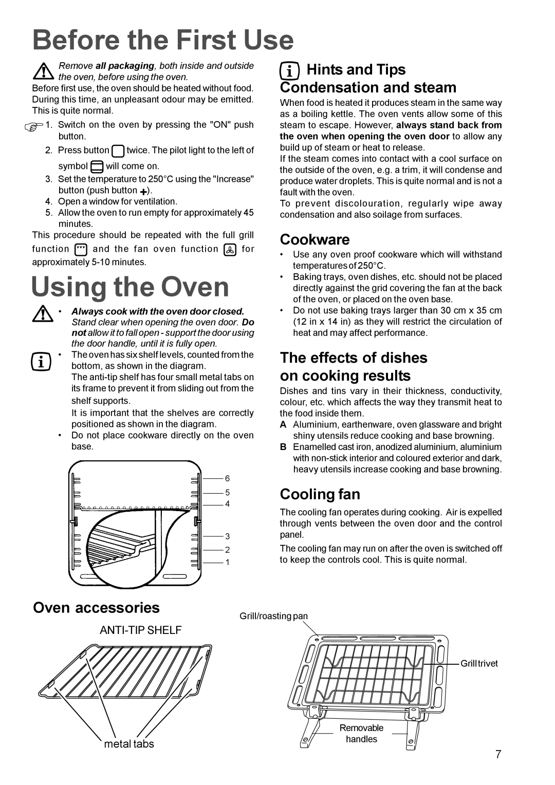 Zanussi ZBM 972 manual Before the First Use, Using the Oven 