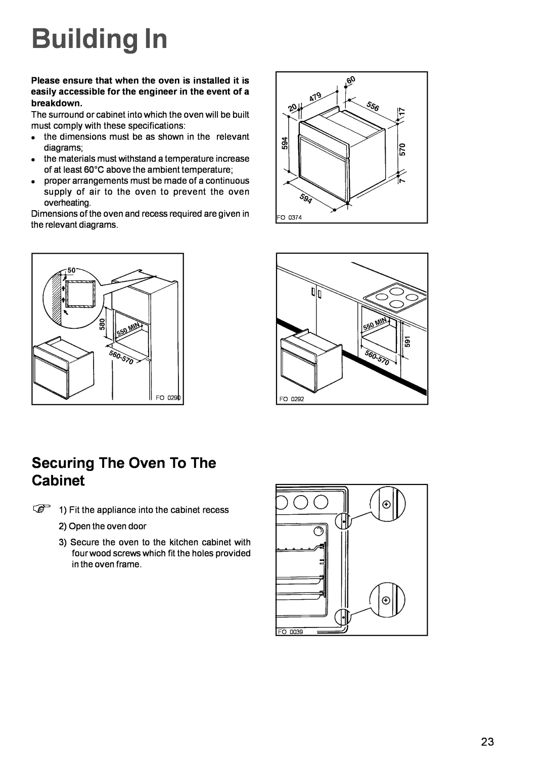 Zanussi ZBM 972 manual Building In, Securing The Oven To The Cabinet 