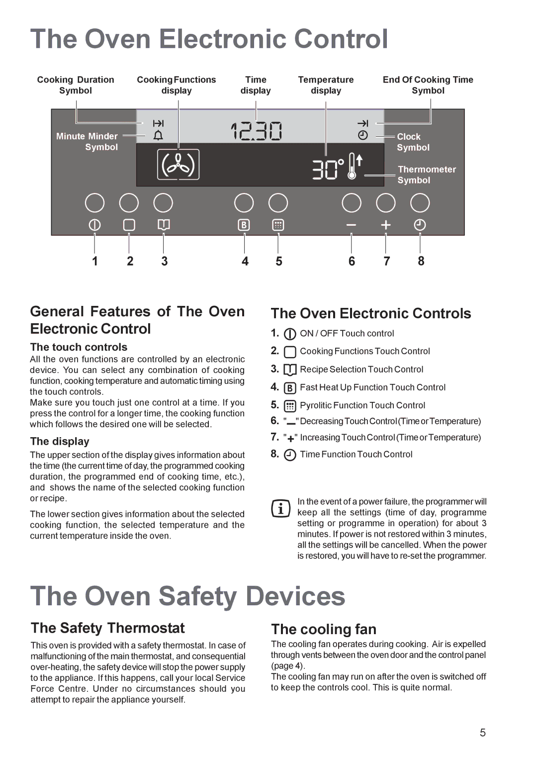 Zanussi ZBP 1165 manual Oven Electronic Control, Oven Safety Devices 