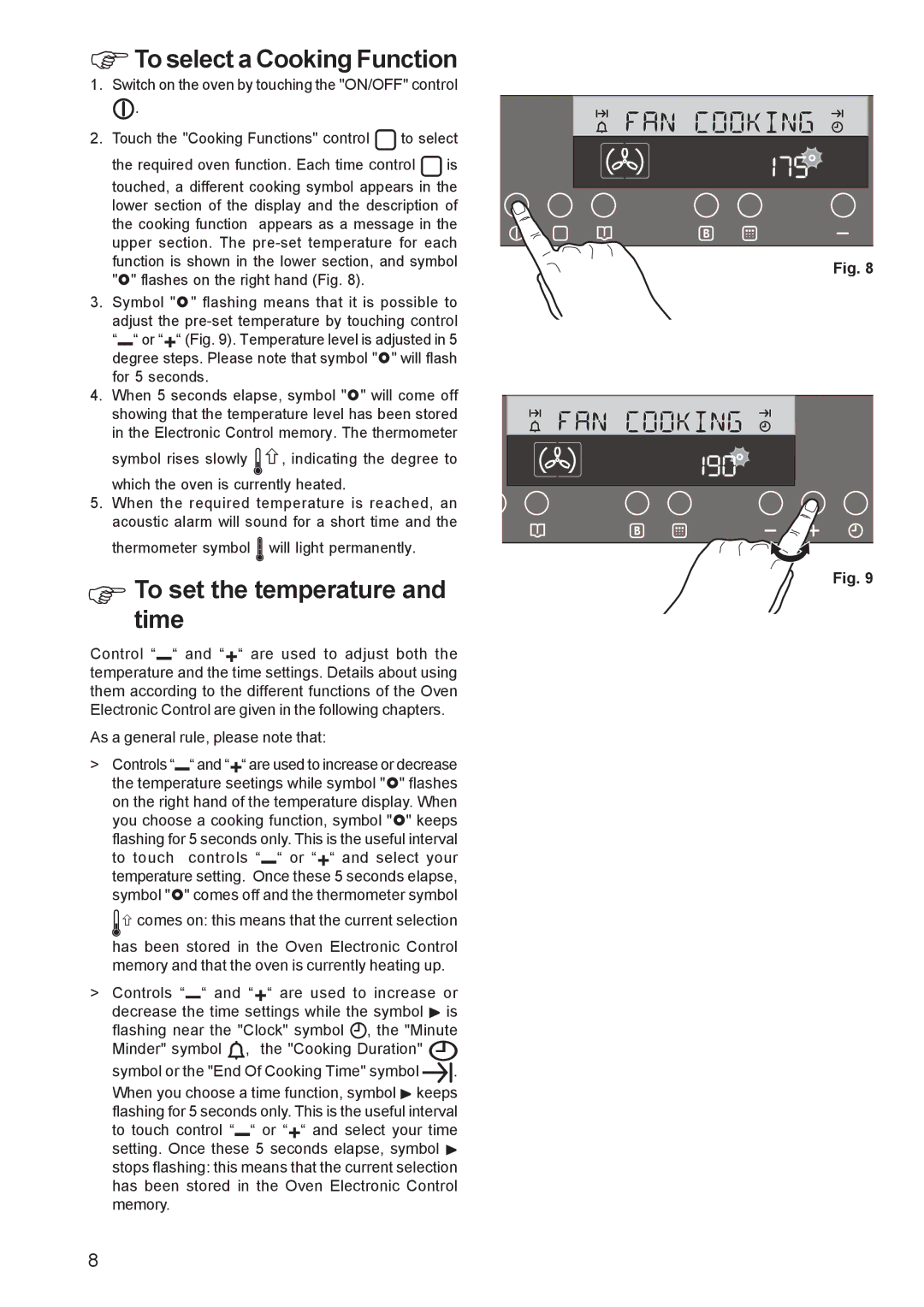 Zanussi ZBP 1165 manual To select a Cooking Function, To set the temperature and time 