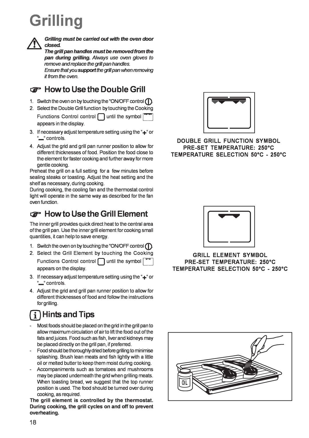 Zanussi ZBP 1165 manual Grilling, How to Use the Double Grill, How to Use the Grill Element, Double Grill Function Symbol 