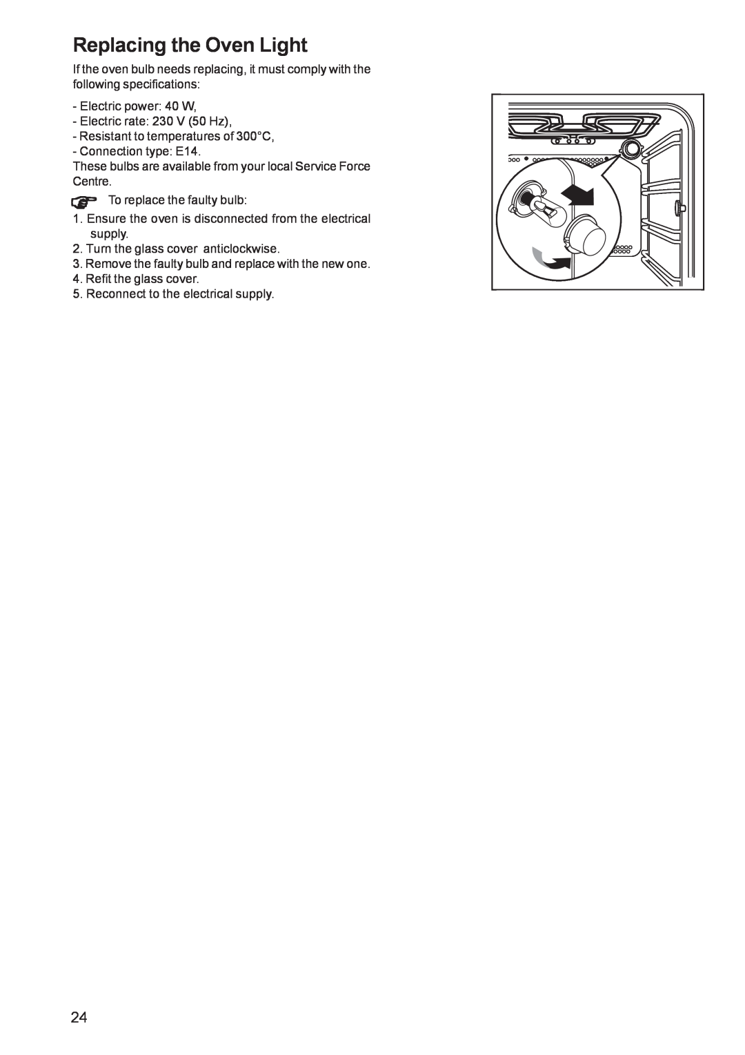 Zanussi ZBP 1165 manual Replacing the Oven Light 