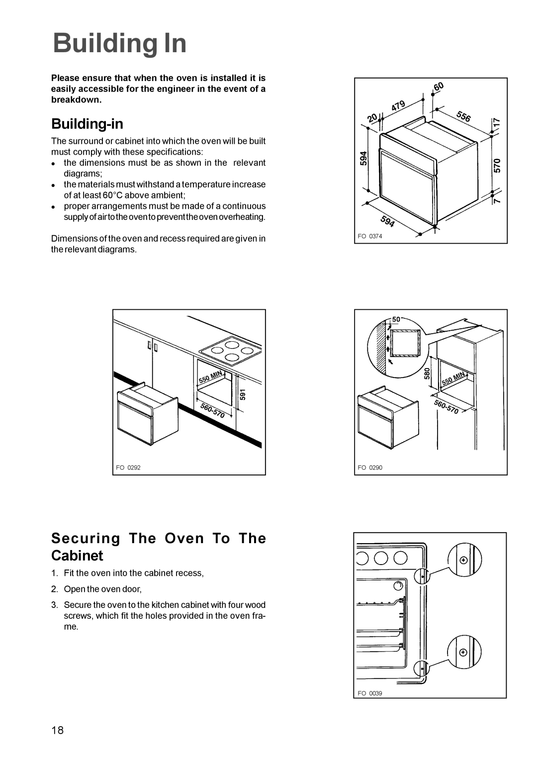 Zanussi ZBQ 365 manual Building-in, Securing The Oven To The Cabinet 