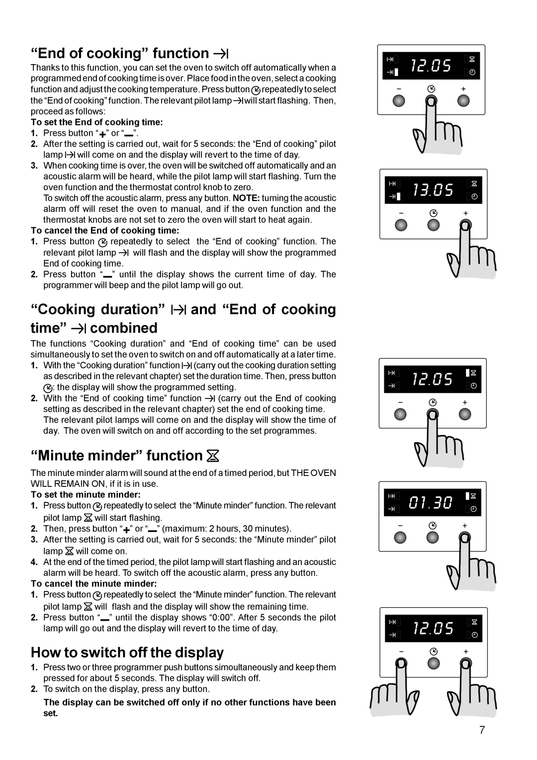 Zanussi ZBQ 365 manual End of cooking function, Cooking duration and End of cooking time combined, Minute minder function 