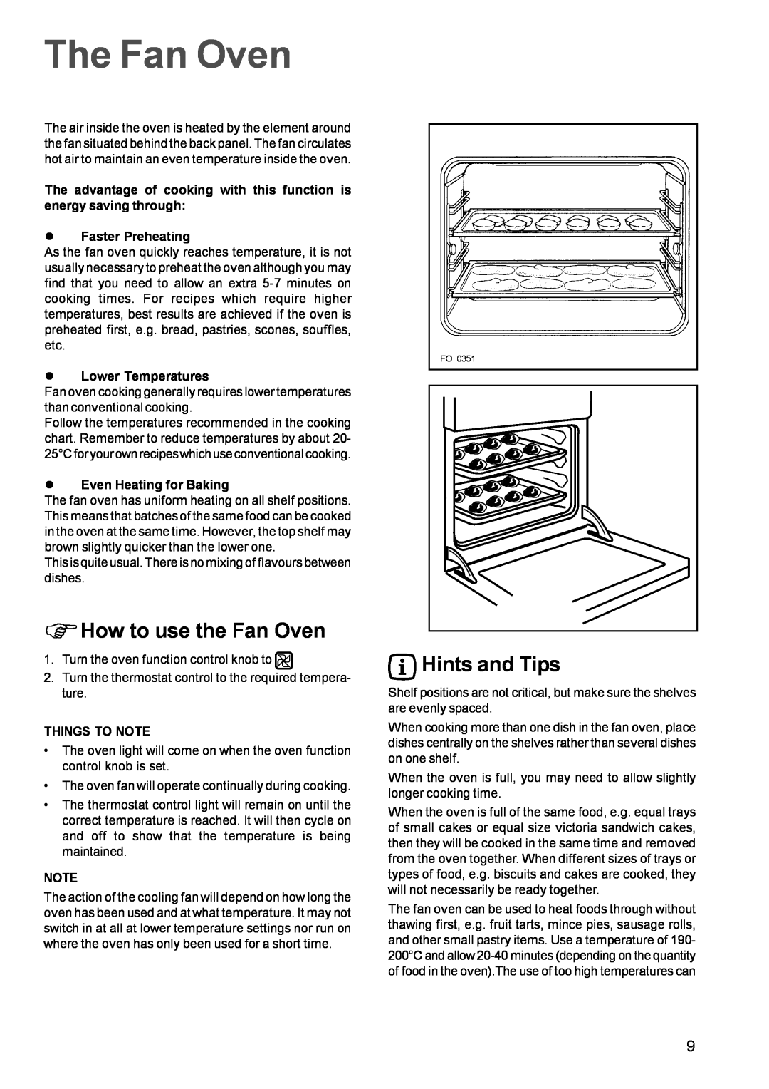 Zanussi ZBQ 365 manual The Fan Oven, ΦHow to use the Fan Oven, Hints and Tips 
