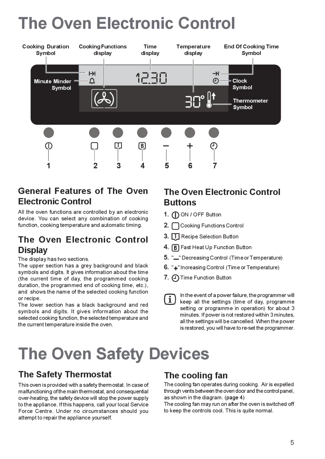 Zanussi ZBS 1063 manual Oven Electronic Control, Oven Safety Devices 