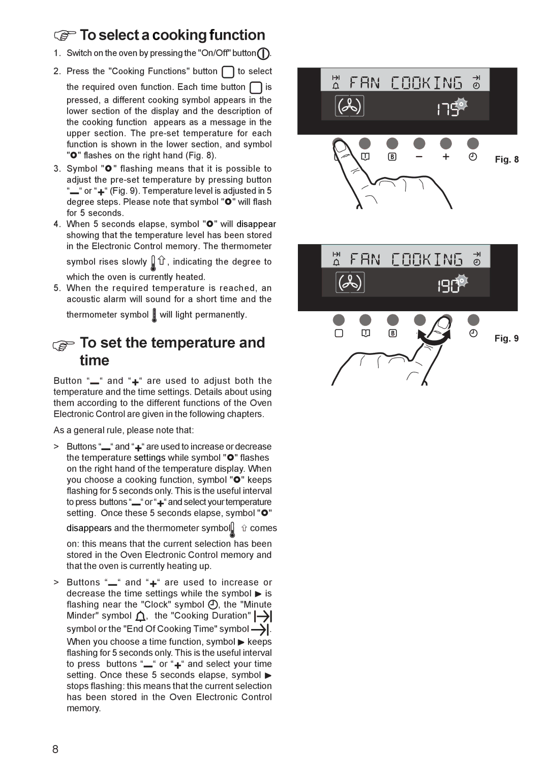 Zanussi ZBS 1063 manual To select a cooking function, To set the temperature and time 