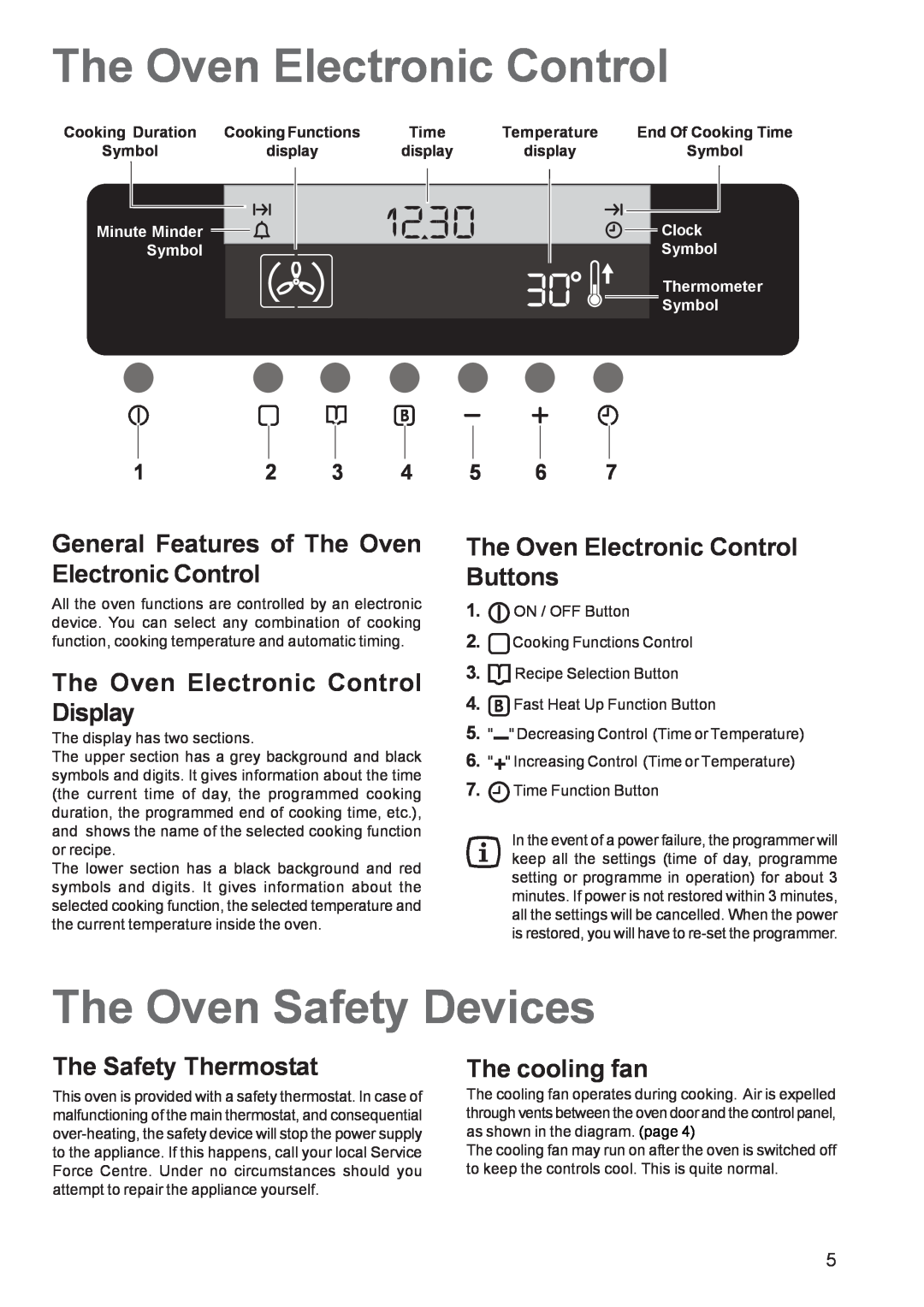 Zanussi ZBS 1063 The Oven Safety Devices, General Features of The Oven Electronic Control, The Safety Thermostat, Time 