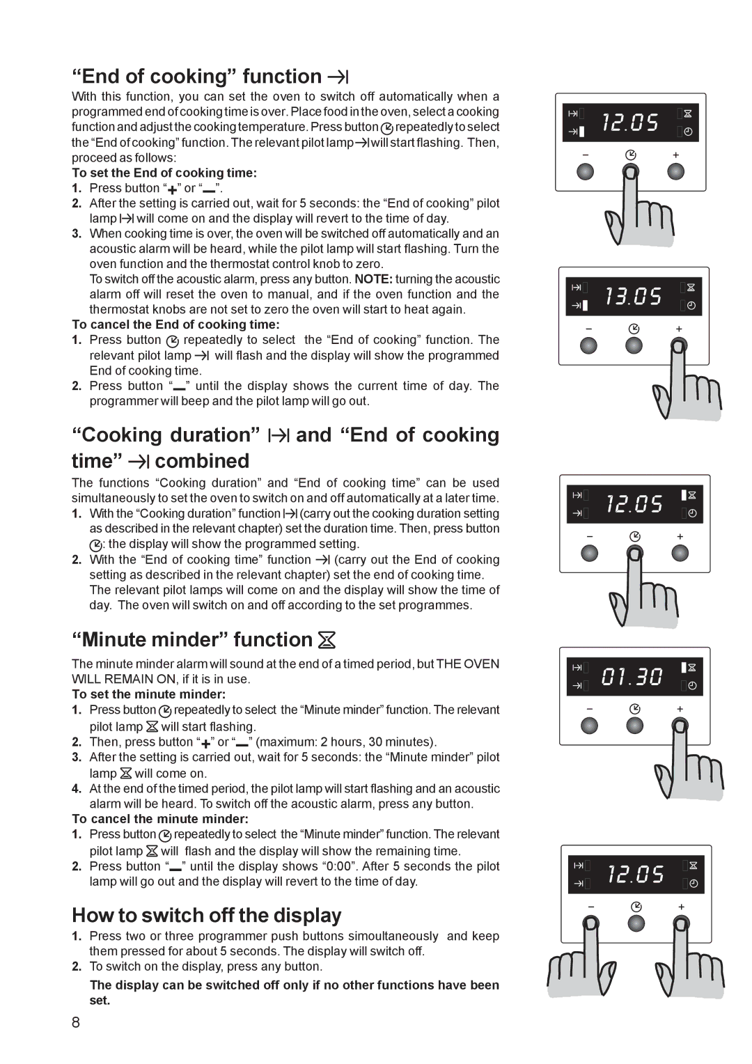 Zanussi ZBS 663 manual End of cooking function, Cooking duration and End of cooking time combined, Minute minder function 