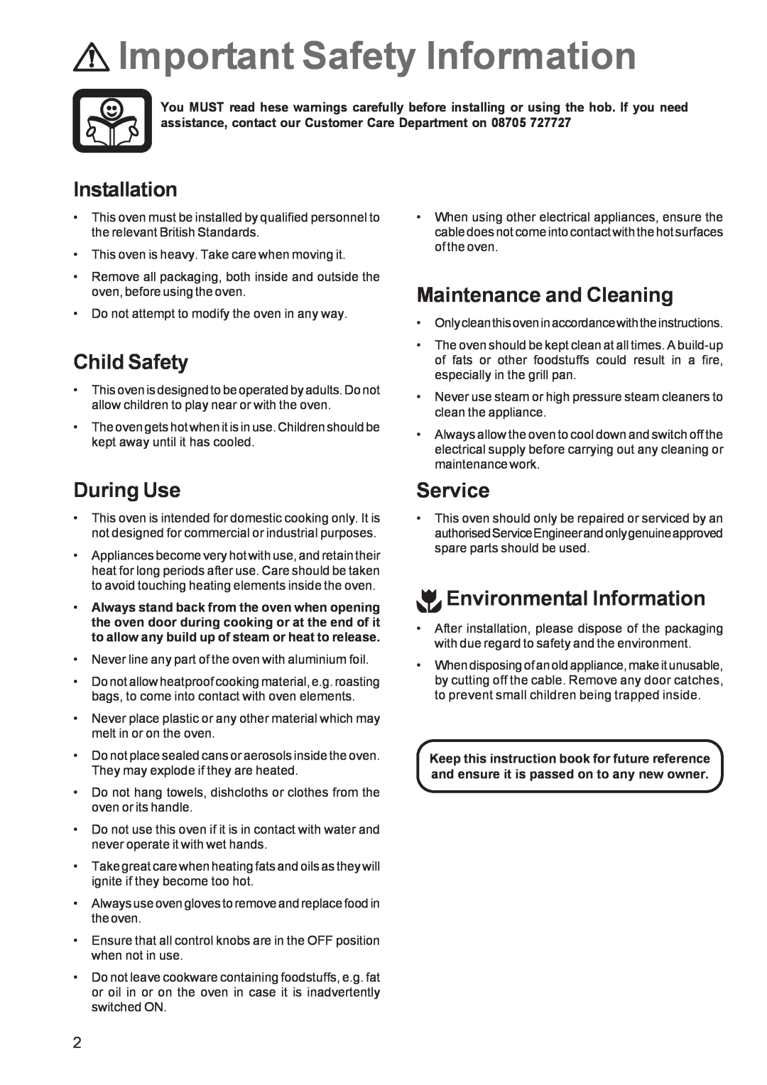 Zanussi ZBS 663 Important Safety Information, Installation, Child Safety, Maintenance and Cleaning, During Use, Service 