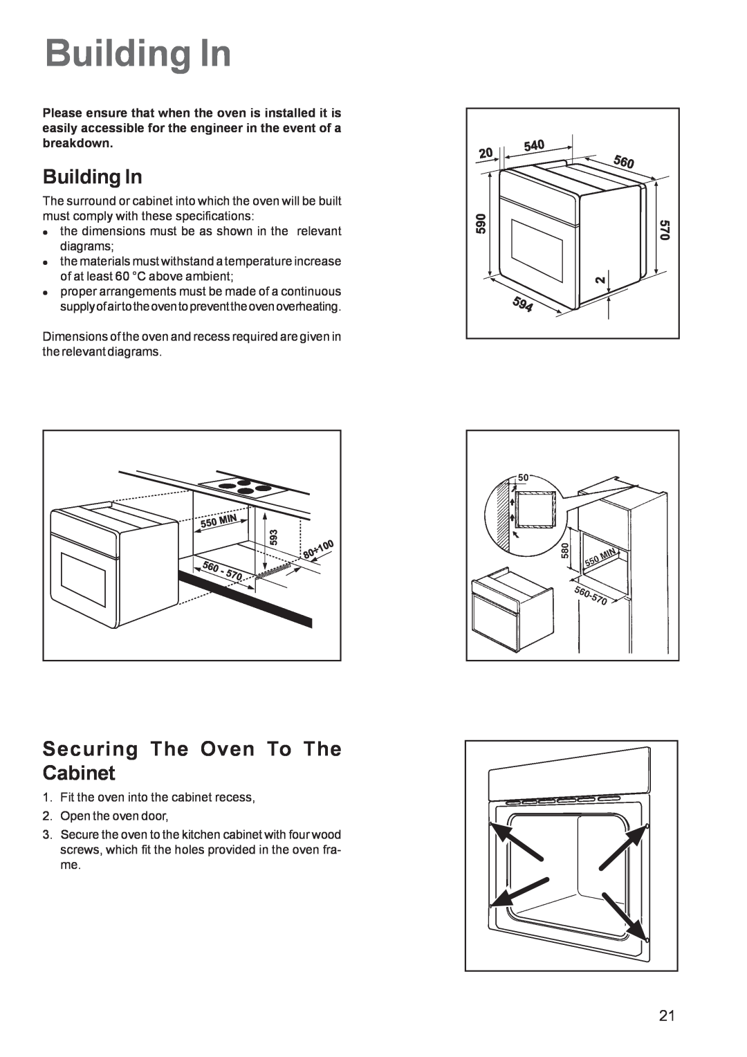 Zanussi ZBS 663 manual Building In, Securing The Oven To The Cabinet 