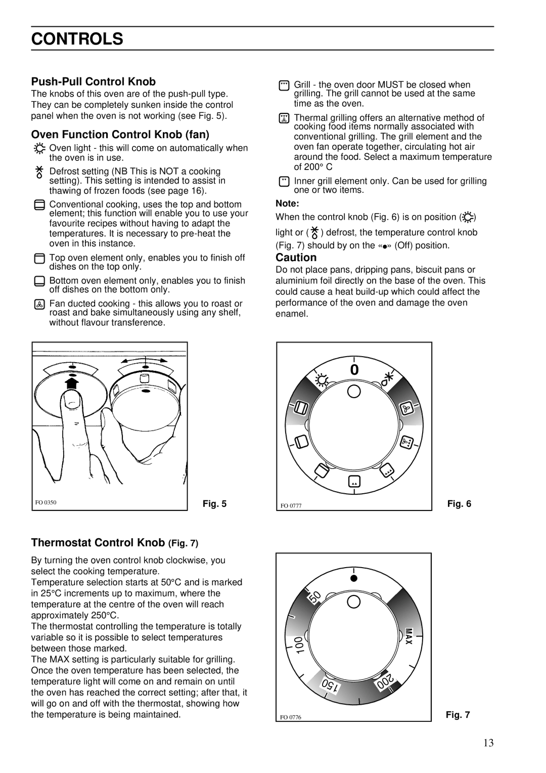 Zanussi ZBS 701 Controls, Push-Pull Control Knob, Oven Function Control Knob fan, Thermostat Control Knob Fig, 200 