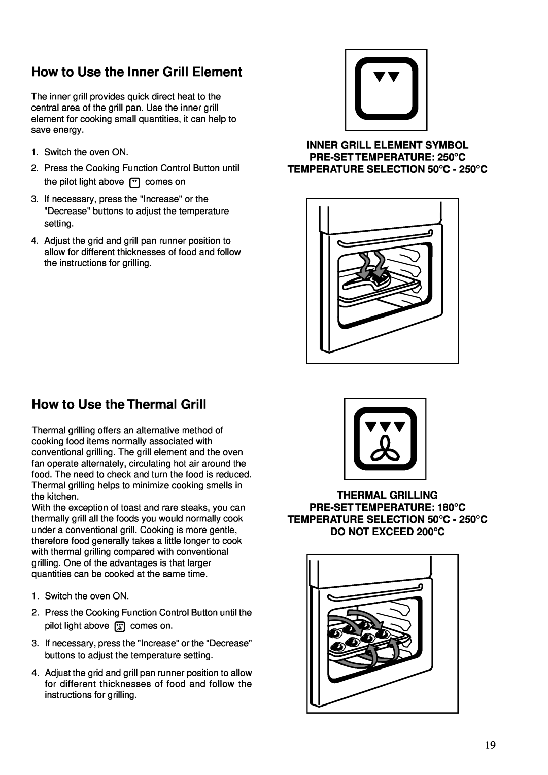 Zanussi ZBS 772 manual How to Use the Inner Grill Element, How to Use the Thermal Grill, Inner Grill Element Symbol 