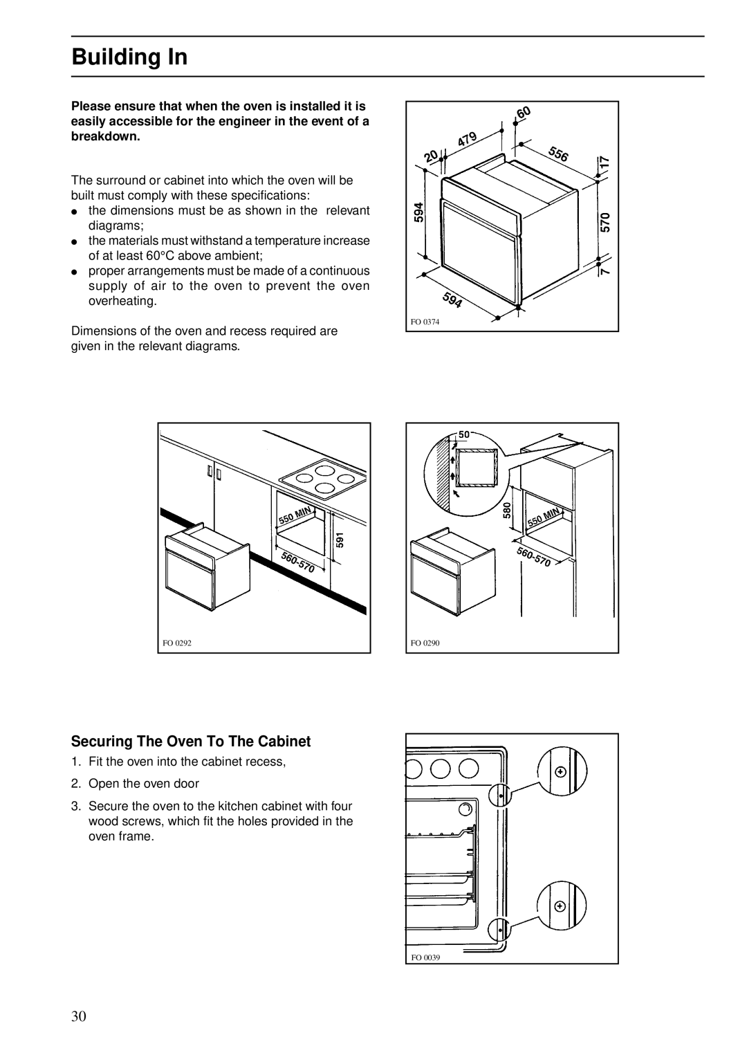 Zanussi ZBS 773 manual Building, Securing The Oven To The Cabinet 