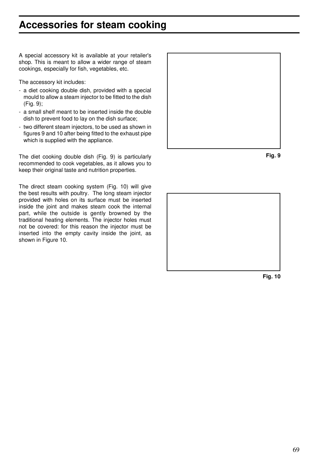 Zanussi ZBS 862 manual Accessories for steam cooking 