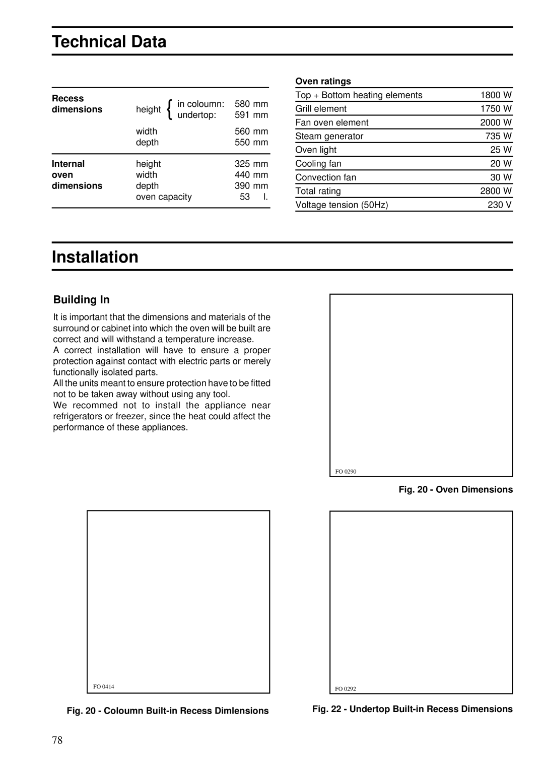 Zanussi ZBS 862 manual Technical Data, Installation, Building 