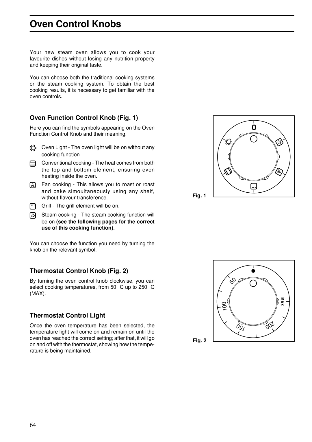 Zanussi ZBS 862 Oven Control Knobs, Oven Function Control Knob Fig, Thermostat Control Knob Fig, Thermostat Control Light 