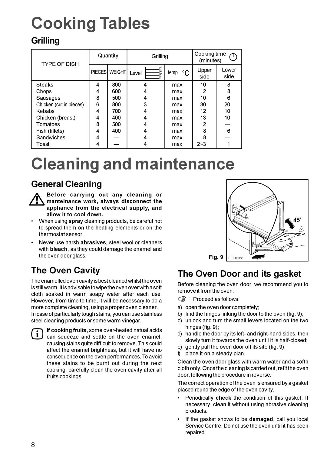 Zanussi ZBS 869, ZBF 859 manual Cleaning and maintenance, General Cleaning, Oven Cavity, Oven Door and its gasket 