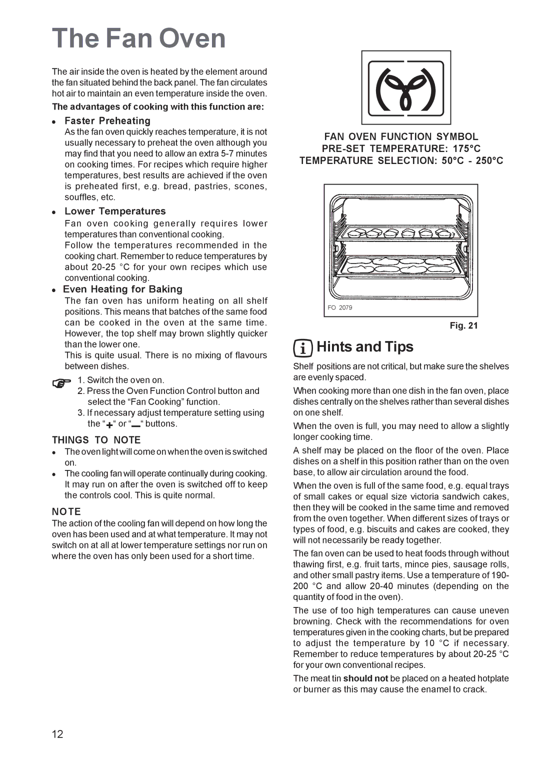 Zanussi ZBS 963 manual Fan Oven, Hints and Tips, Advantages of cooking with this function are 