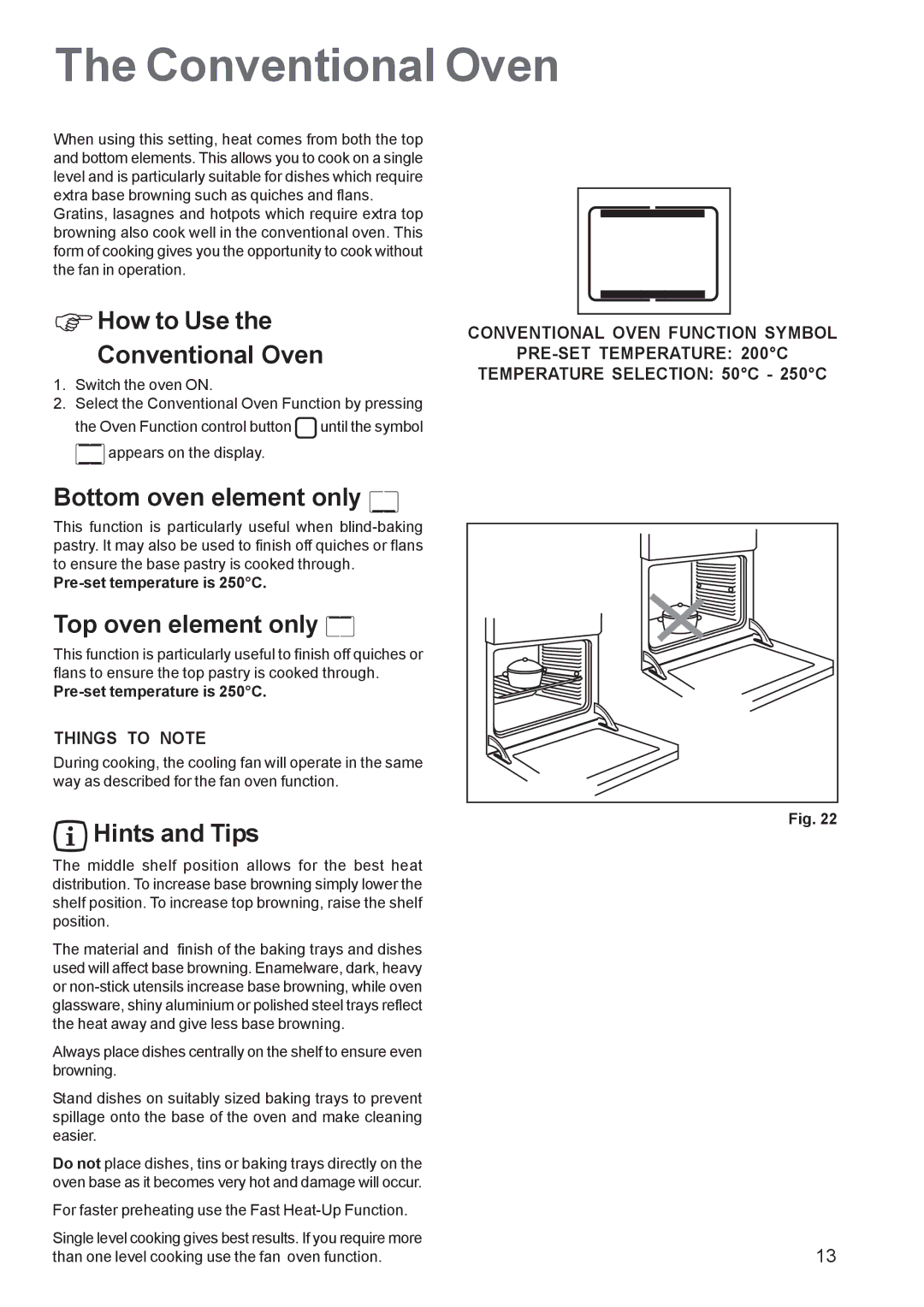 Zanussi ZBS 963 manual How to Use Conventional Oven, Bottom oven element only, Top oven element only 