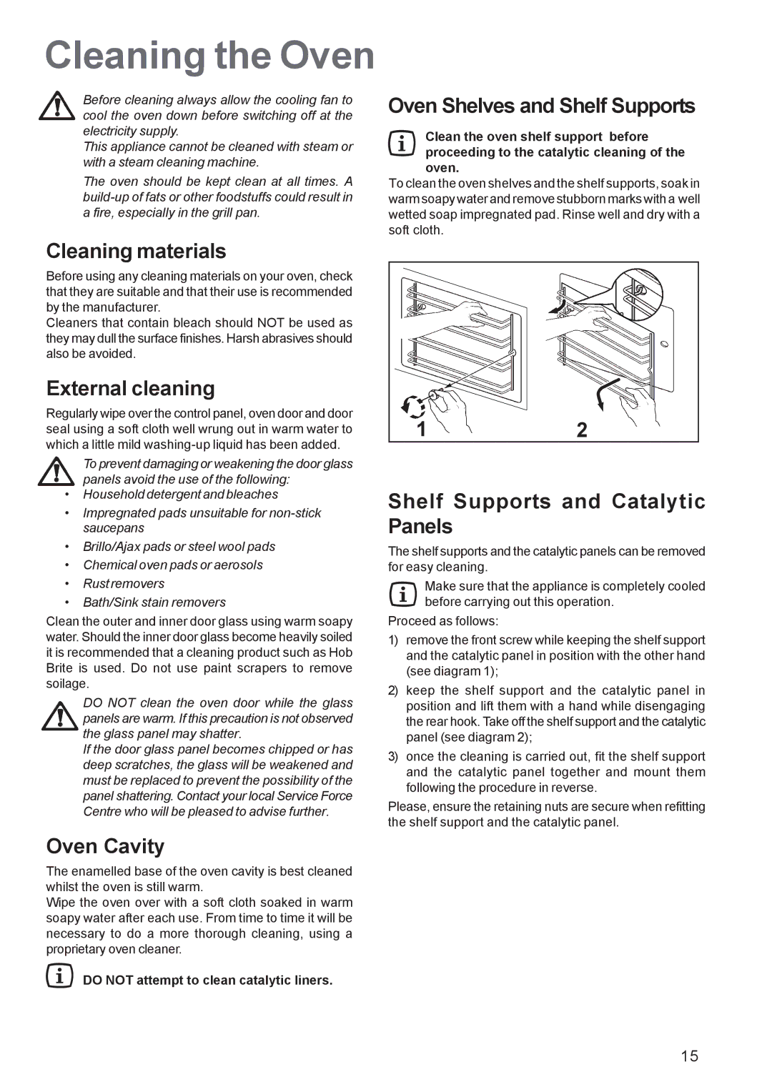 Zanussi ZBS863 manual Cleaning the Oven 