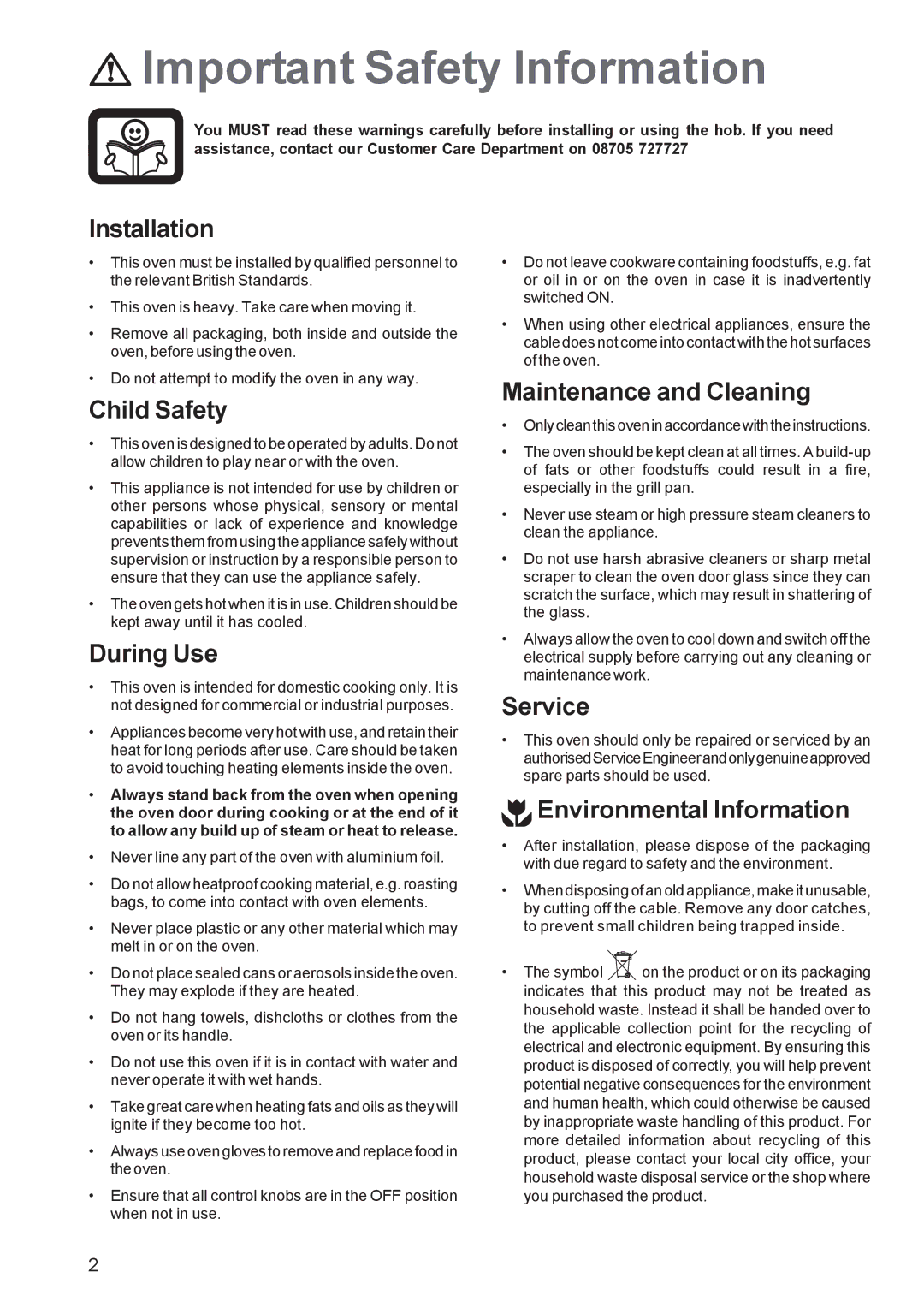 Zanussi ZBS863 manual Important Safety Information 